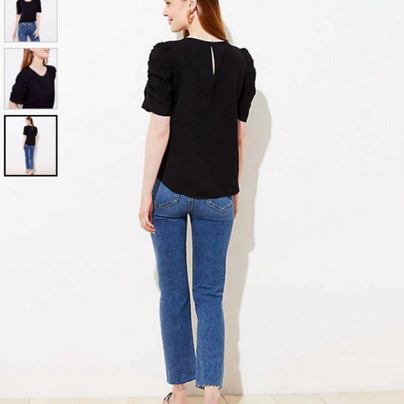 Loft Black Puff Sleeve Top NWT - Picture 3 of 3